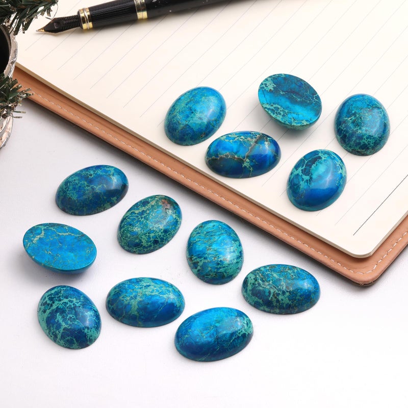SUNYIK Sea Blue Oval Stone Cabochons Flatback Semi-precious CAB for Jewelry Making,Sea Sediment Jasper,22x30mm Pack of 10 - Image 4